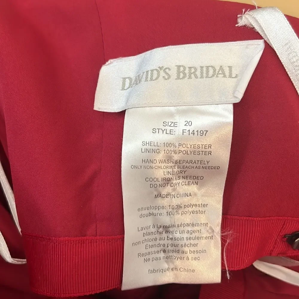 Red Wedding Dress David’s Bridal Dress Sz 20 Beaded 💯 Polyester Mother Of Bride